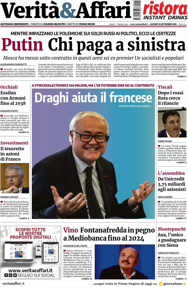 Prime pagine giornali economici 15 settembre. Gas, bolla dei derivati arginata Prime pagine giornali economici 15 settembre. Gas, bolla dei derivati arginata
