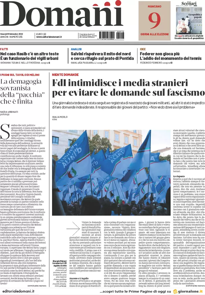 Prime pagine giornali 16 settembre 2022. Scordiamoci il gas dagli Stati Uniti Prime pagine giornali 16 settembre 2022. Scordiamoci il gas dagli Stati Uniti
