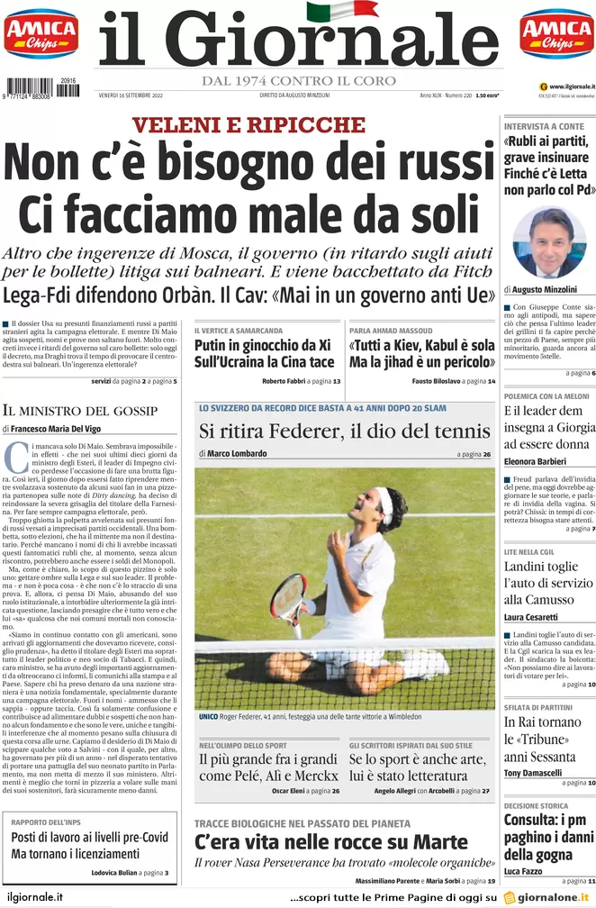 Prime pagine giornali 16 settembre 2022. Scordiamoci il gas dagli Stati Uniti Prime pagine giornali 16 settembre 2022. Scordiamoci il gas dagli Stati Uniti