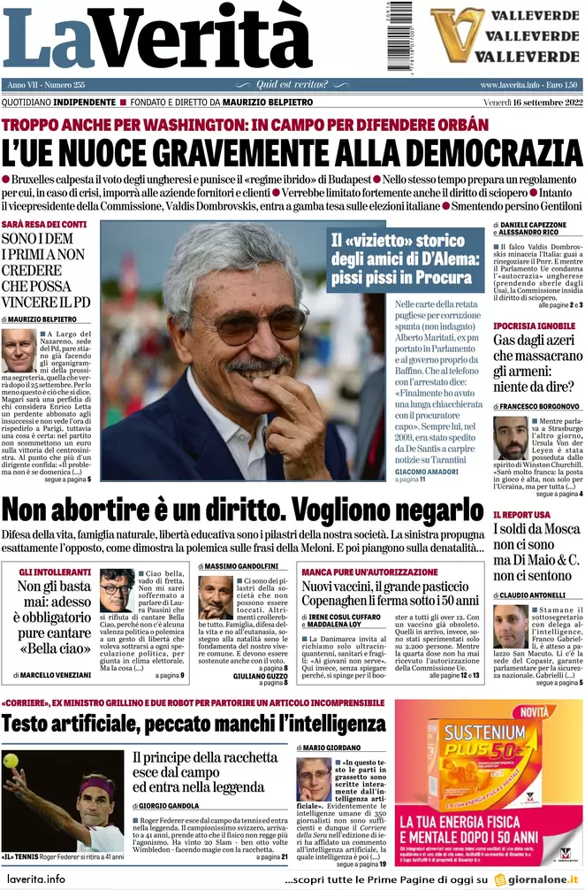 Prime pagine giornali 16 settembre 2022. Scordiamoci il gas dagli Stati Uniti Prime pagine giornali 16 settembre 2022. Scordiamoci il gas dagli Stati Uniti