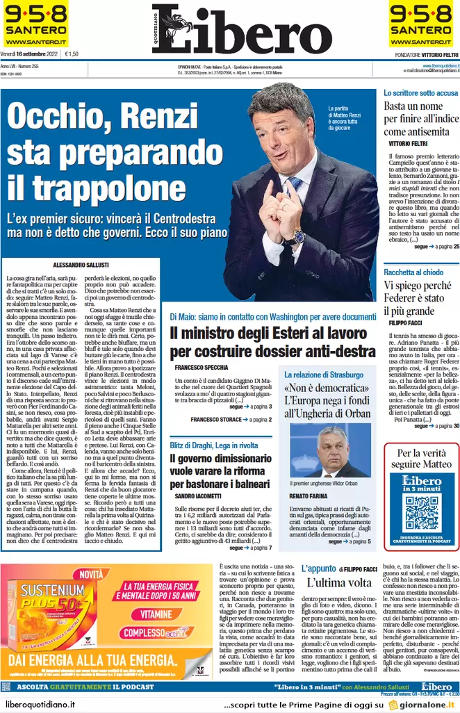 Prime pagine giornali 16 settembre 2022. Scordiamoci il gas dagli Stati Uniti Prime pagine giornali 16 settembre 2022. Scordiamoci il gas dagli Stati Uniti
