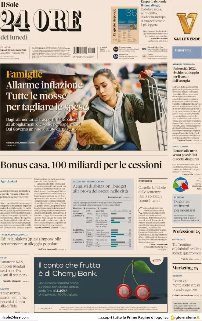 Prime pagine giornali 19 settembre 2022. Roma indaga sui guadagni dei Benetton