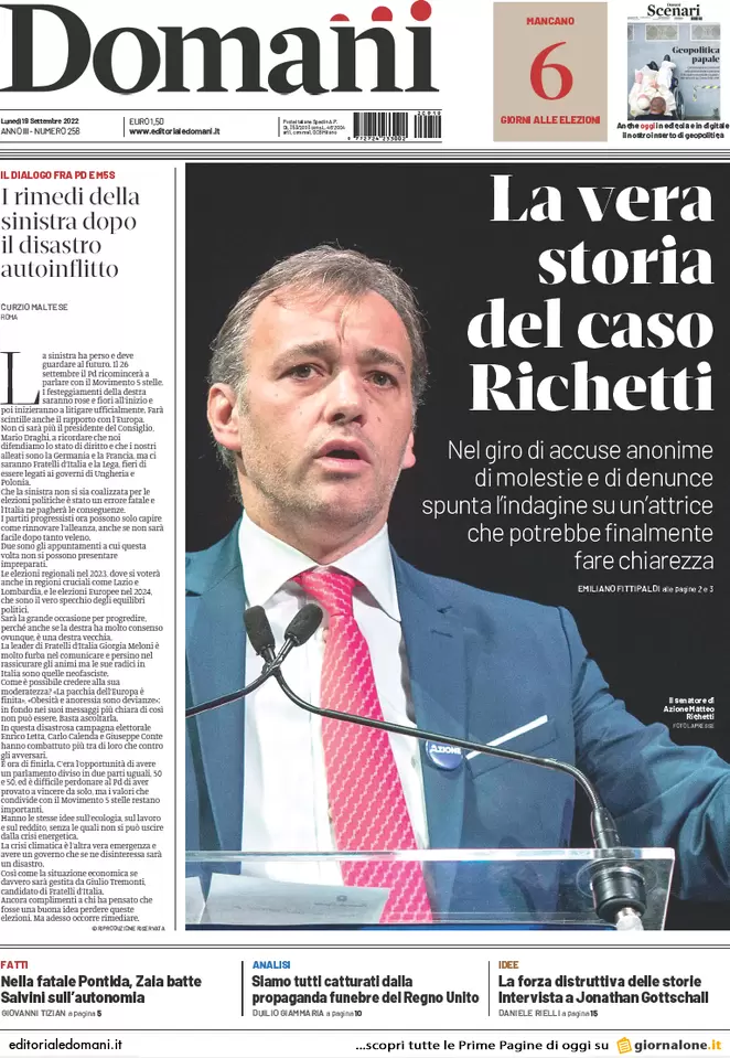 Prime pagine giornali 19 settembre 2022. Roma indaga sui guadagni dei Benetton