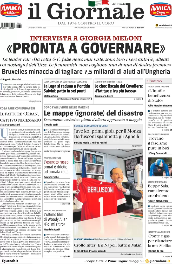 Prime pagine giornali 19 settembre 2022. Roma indaga sui guadagni dei Benetton