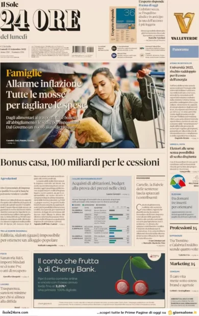 Prime pagine giornali economici 19 settembre. Bonus casa, 100 mld per cessioni