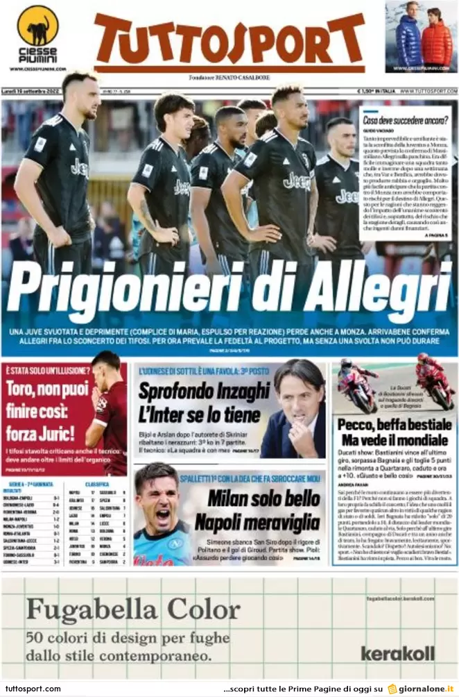 Prime pagine giornali 19 settembre 2022. Roma indaga sui guadagni dei Benetton Prime pagine giornali 19 settembre 2022. Roma indaga sui guadagni dei Benetton