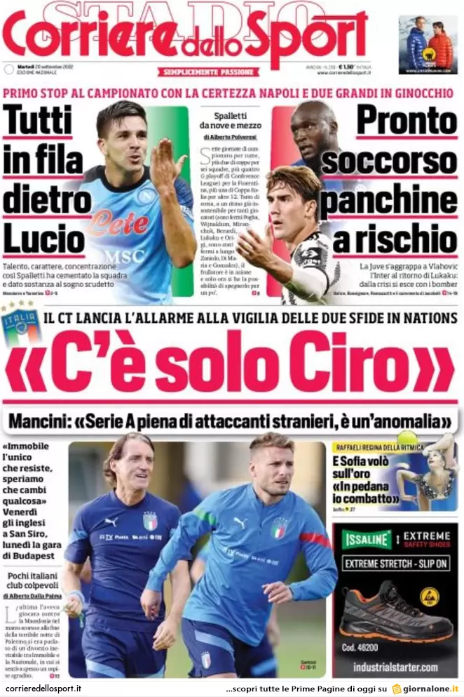 Prime pagine giornali 20 settembre 2022. Voto in Italia ma si decide altrove