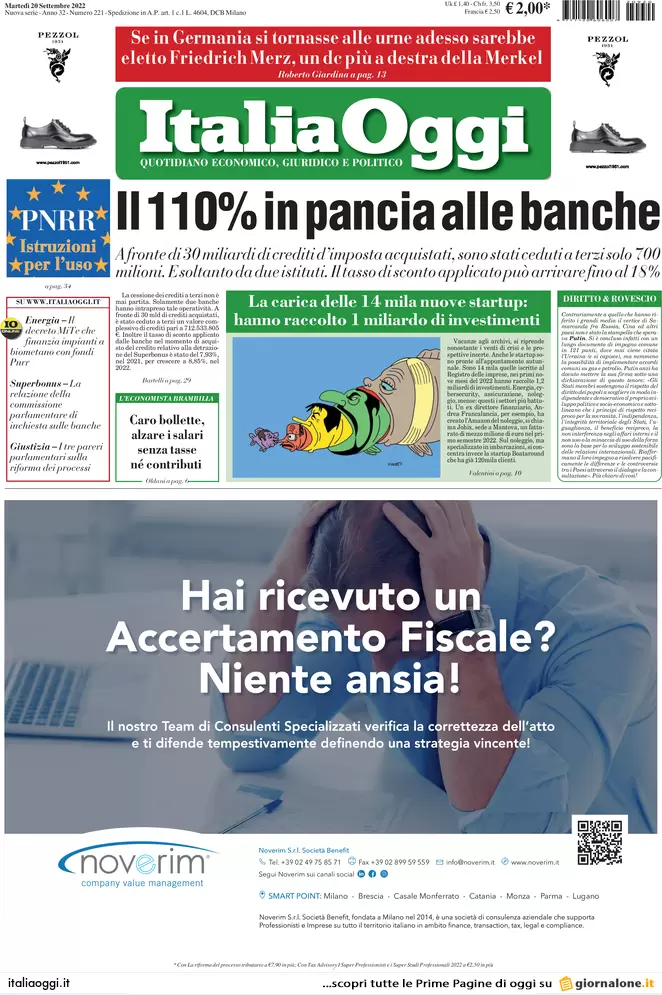 Prime pagine giornali economici 20 settembre. Anno nero dei bond, perso il 20%