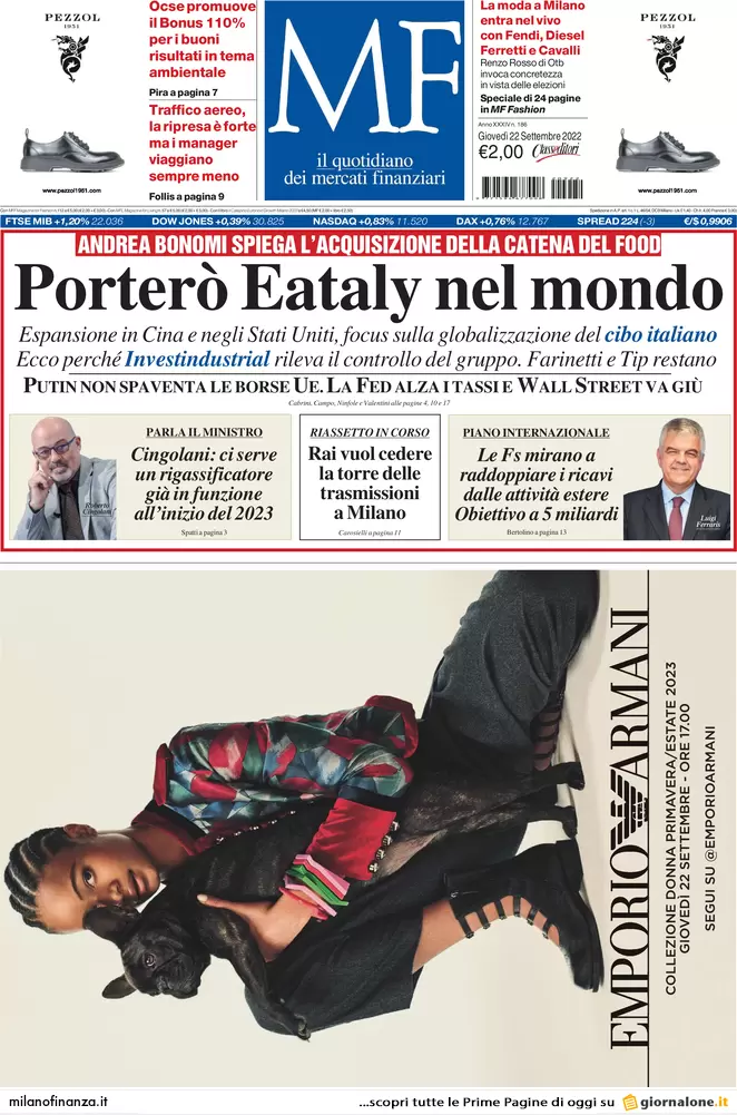 Prime pagine giornali economici 22 settembre. Usa, la Fed alza i tassi: +0,75% Prime pagine giornali economici 22 settembre. Usa, la Fed alza i tassi: +0,75%