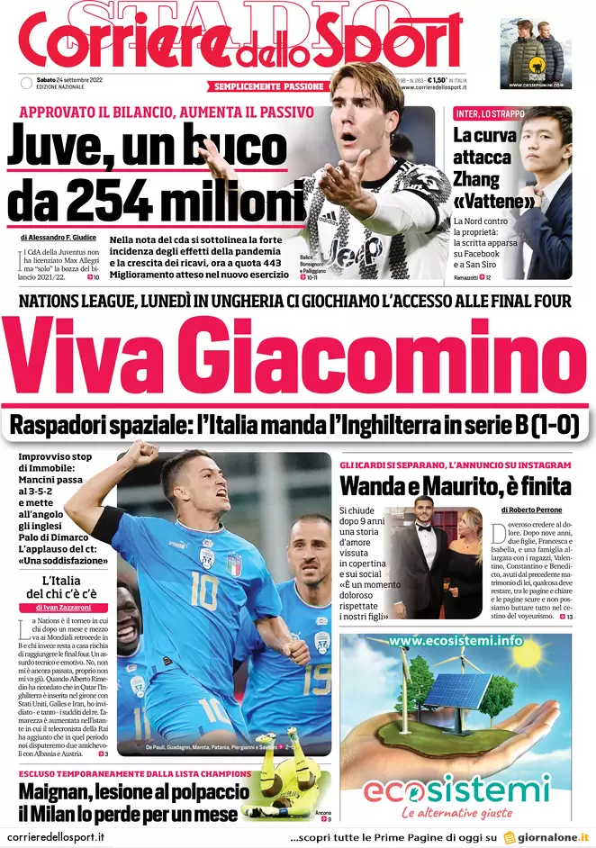 Prime pagine giornali 24 settembre 2022. Voto tra Europa, Putin e bollette