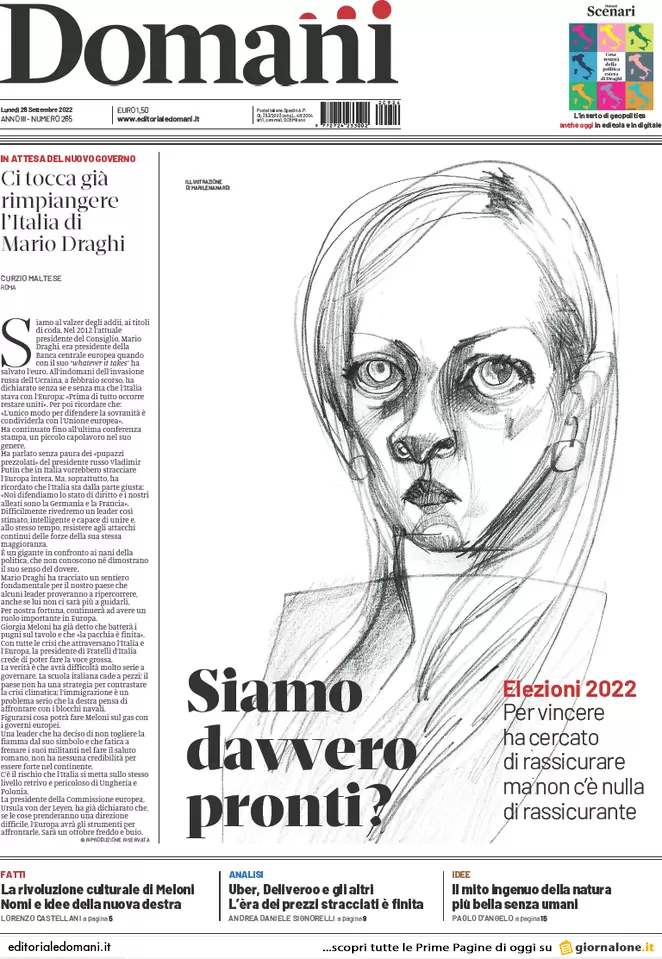 Prime pagine giornali 26 settembre 2022. Elezioni, resa dei conti in Pd e Lega