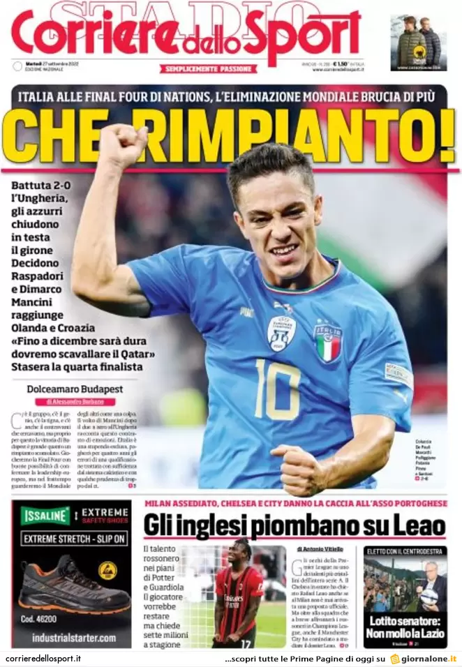 Prime pagine giornali 27 settembre 2022. Tesoro, la sfida Panetta-Siniscalco