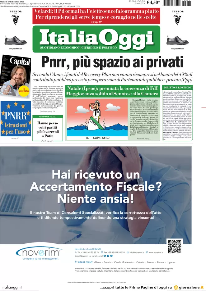 Prime pagine giornali economici 27 settembre. Per la manovra servono 40 mld Prime pagine giornali economici 27 settembre. Per la manovra servono 40 mld
