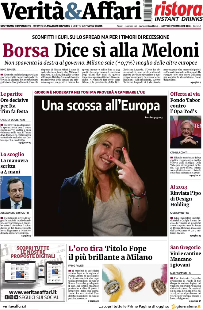 Prime pagine giornali economici 27 settembre. Per la manovra servono 40 mld Prime pagine giornali economici 27 settembre. Per la manovra servono 40 mld