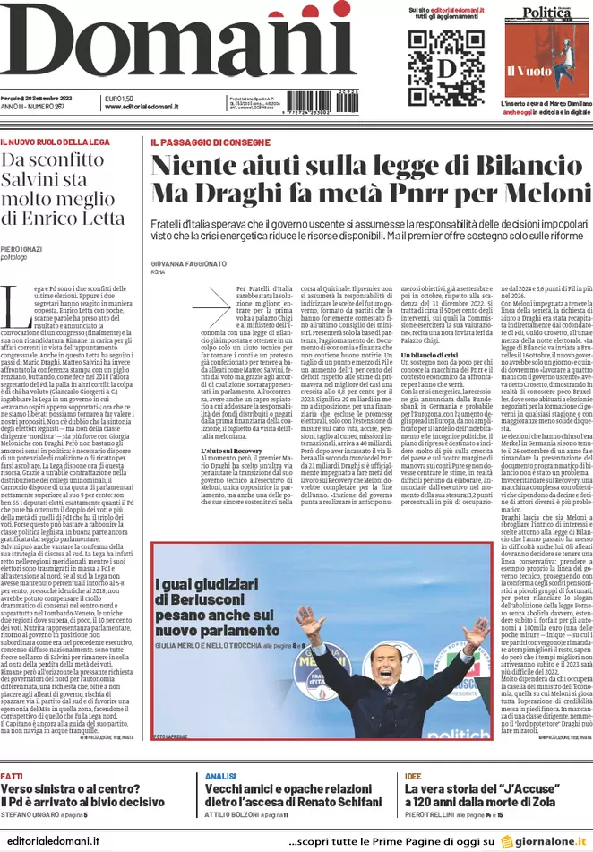 Prime pagine giornali 28 settembre 2022. Gasdotto russo sabotato, Ue nei guai Prime pagine giornali 28 settembre 2022. Gasdotto russo sabotato, Ue nei guai