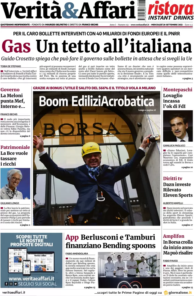 Prime pagine giornali economici 28 settembre. Bond, bufera globale: spread su Prime pagine giornali economici 28 settembre. Bond, bufera globale: spread su