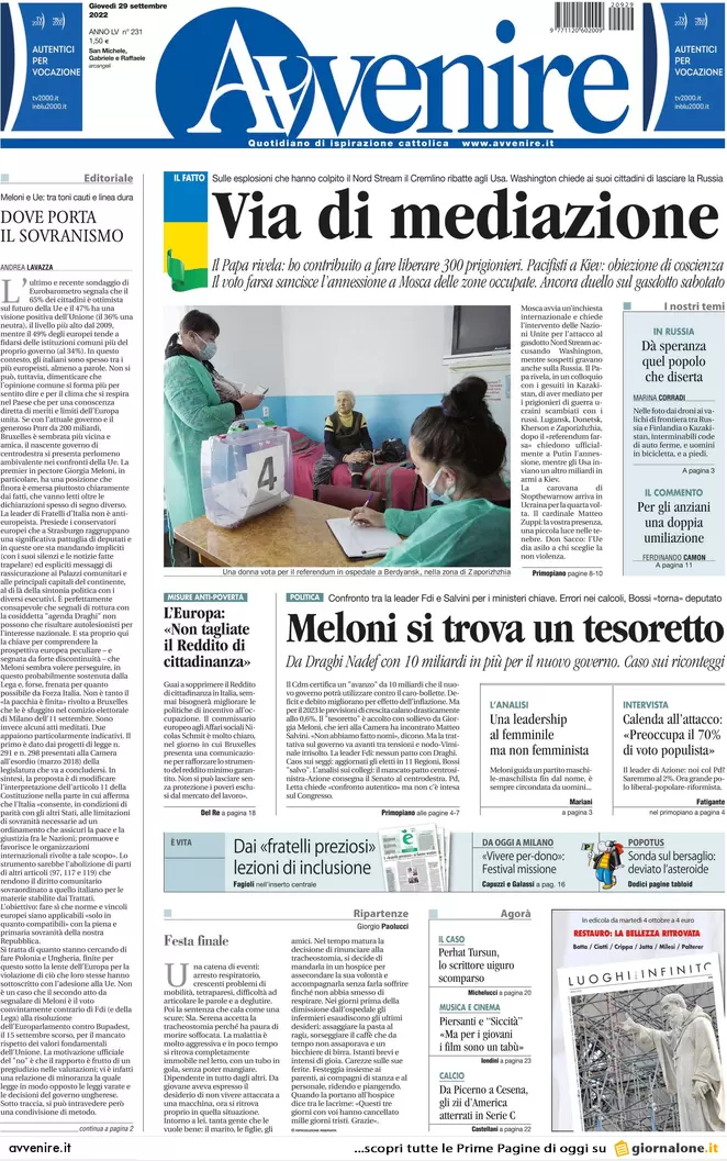 Prime pagine giornali 29 settembre 2022. Professore ucciso, fermato un bidello