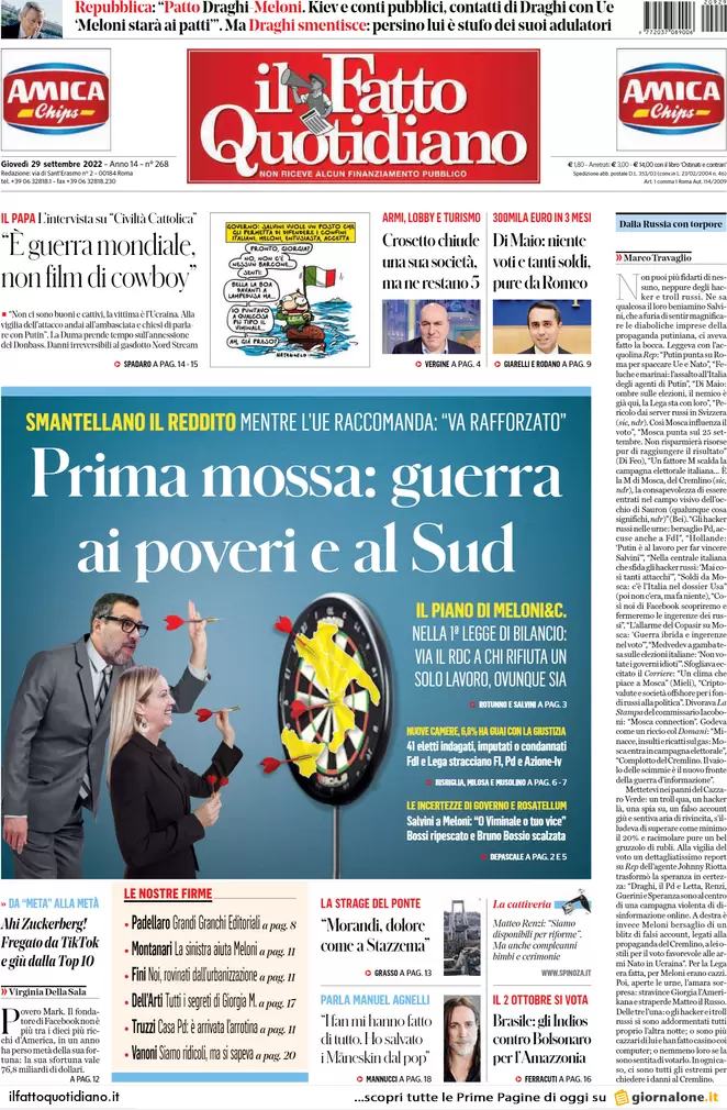 Prime pagine giornali 29 settembre 2022. Professore ucciso, fermato un bidello