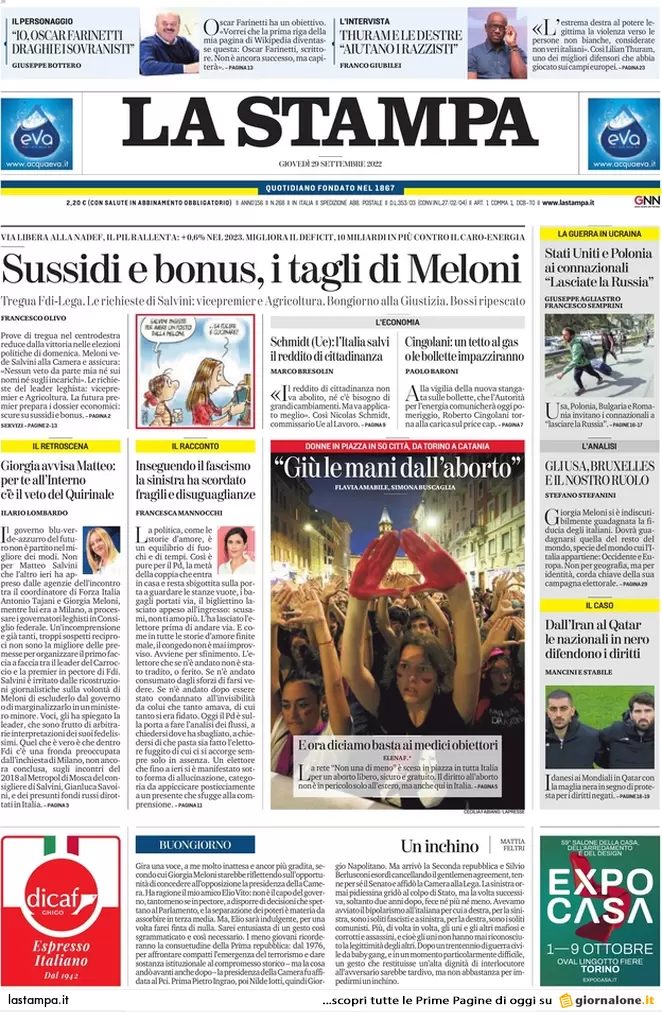 Prime pagine giornali 29 settembre 2022. Professore ucciso, fermato un bidello