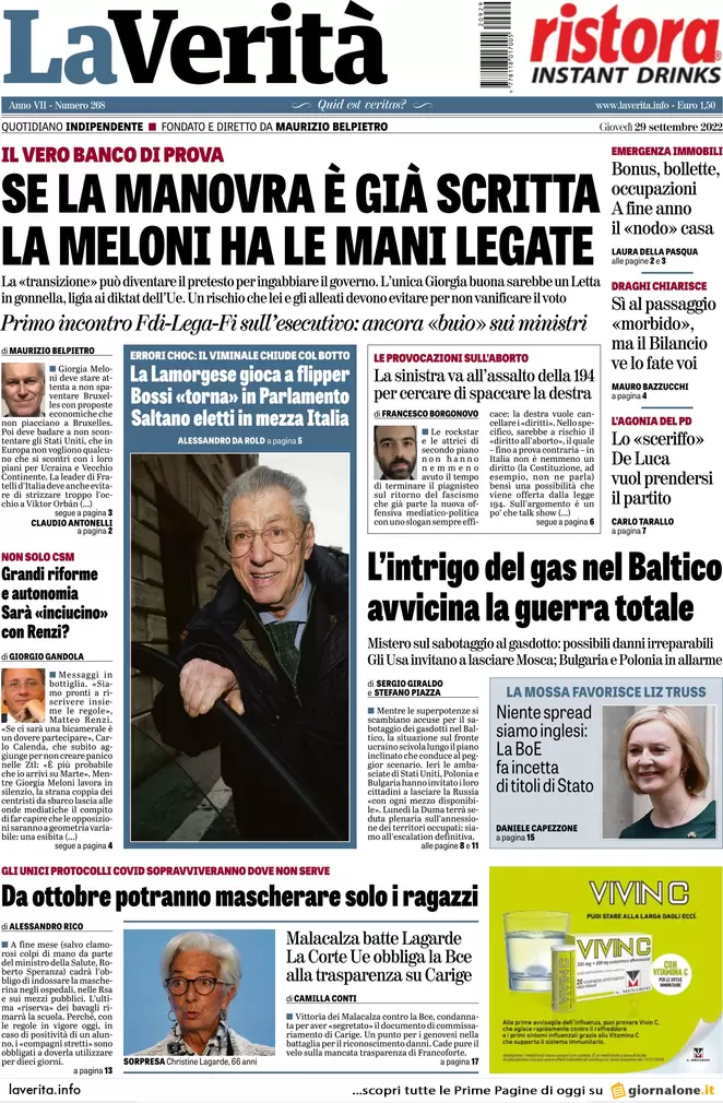 Prime pagine giornali 29 settembre 2022. Professore ucciso, fermato un bidello