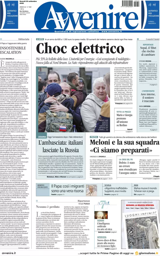 Prime pagine giornali 30 settembre 2022. Omicidio Abano, confessa la fidanzata