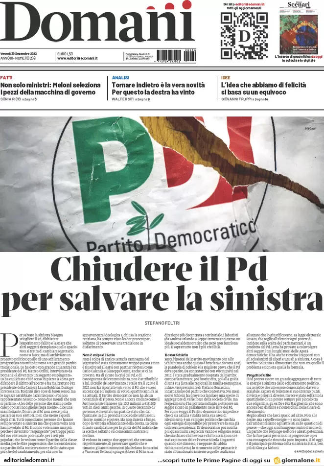 Prime pagine giornali 30 settembre 2022. Omicidio Abano, confessa la fidanzata