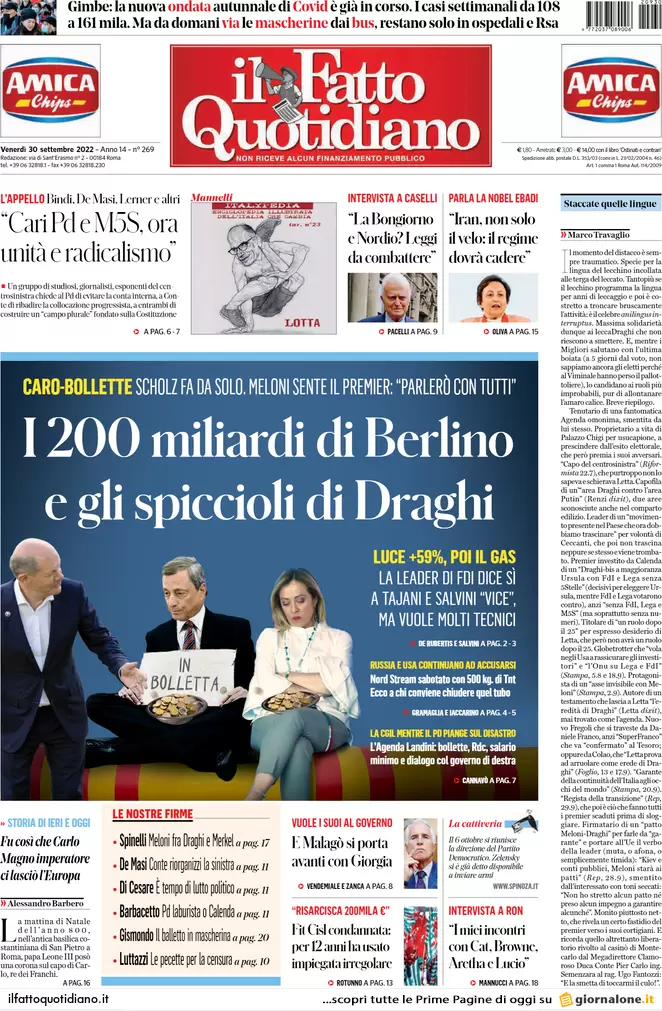Prime pagine giornali 30 settembre 2022. Omicidio Abano, confessa la fidanzata
