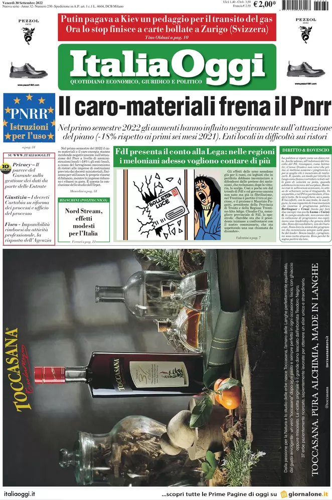 Prime pagine giornali economici 30 settembre. Crisi, Borse in caduta libera