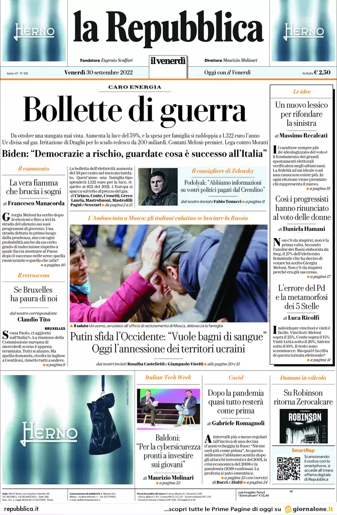 Prime pagine giornali 30 settembre 2022. Omicidio Abano, confessa la fidanzata