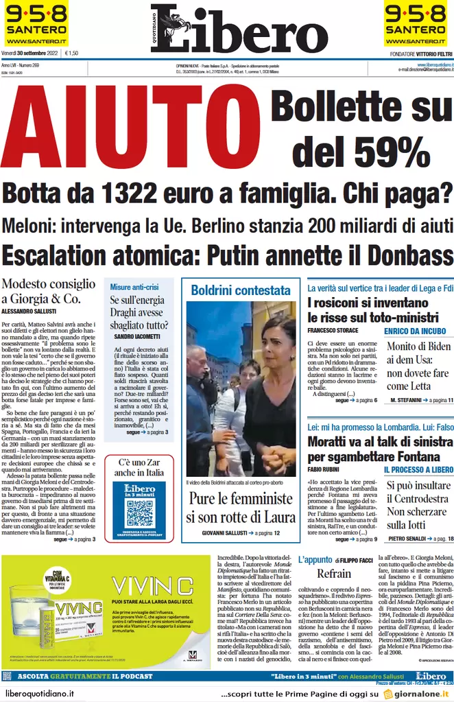 Prime pagine giornali 30 settembre 2022. Omicidio Abano, confessa la fidanzata