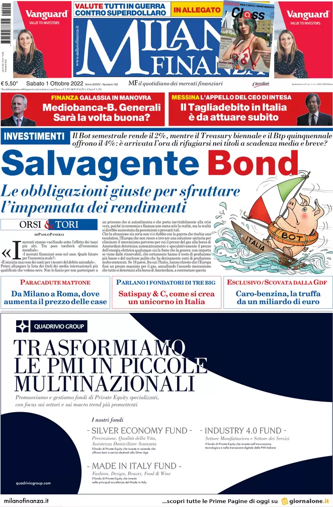 Prime pagine giornali economici 1 ottobre. Inflazione e boom di avvisi bonari