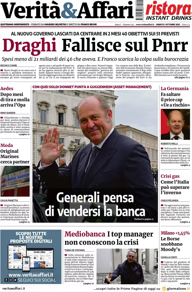 Prime pagine giornali economici 1 ottobre. Inflazione e boom di avvisi bonari