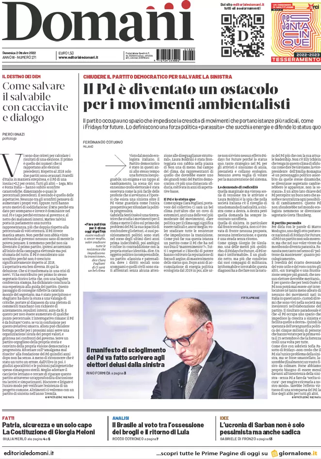 Prime pagine giornali 2 ottobre 2022. Scontro sui tecnici, Kiev chiama Meloni