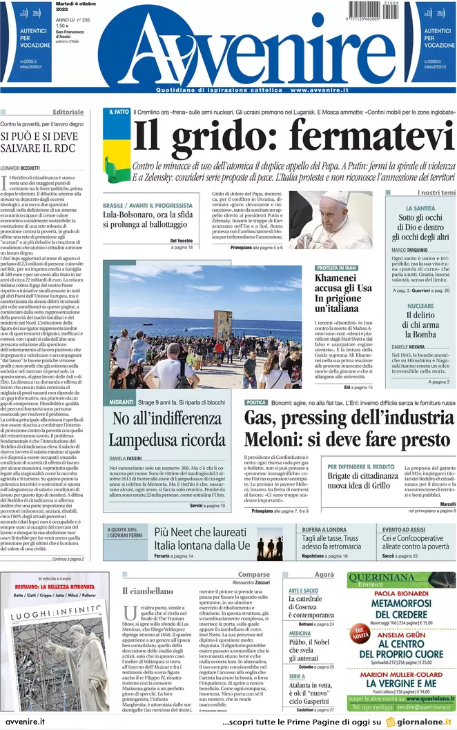Prime pagine giornali 4 ottobre 2022. Draghi vara il quinto riarmo di Kiev