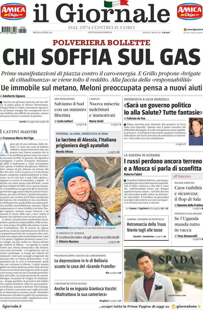 Prime pagine giornali 4 ottobre 2022. Draghi vara il quinto riarmo di Kiev