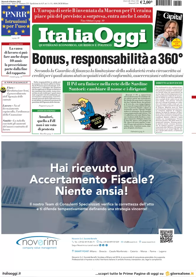 Prime pagine giornali economici 4 ottobre. Credit Suisse, attacco speculativo