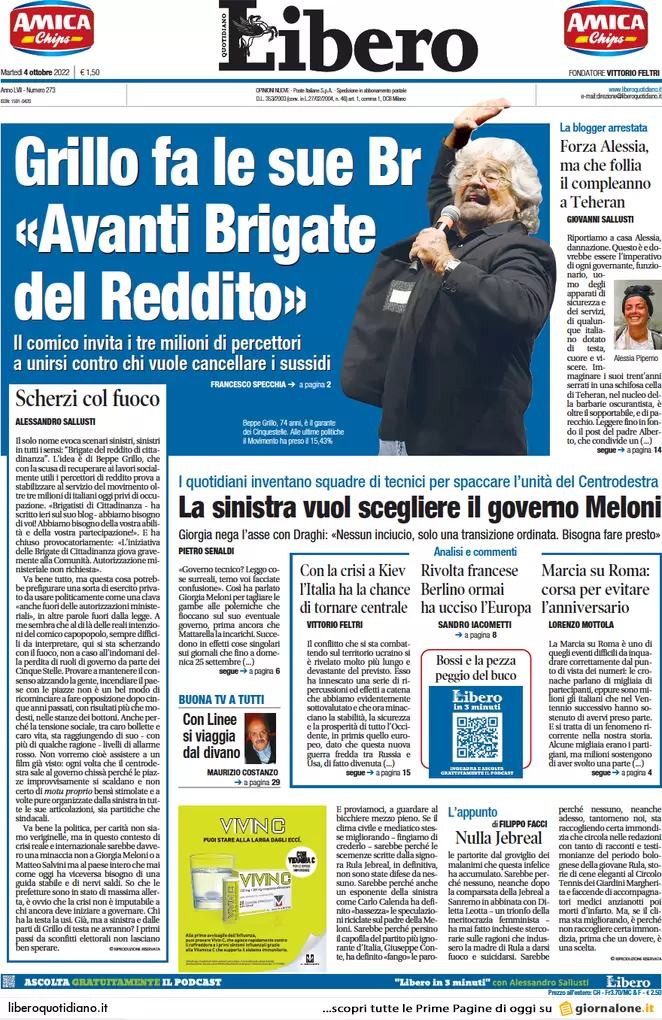 Prime pagine giornali 4 ottobre 2022. Draghi vara il quinto riarmo di Kiev
