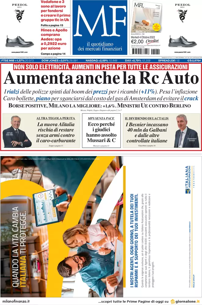 Prime pagine giornali economici 4 ottobre. Credit Suisse, attacco speculativo