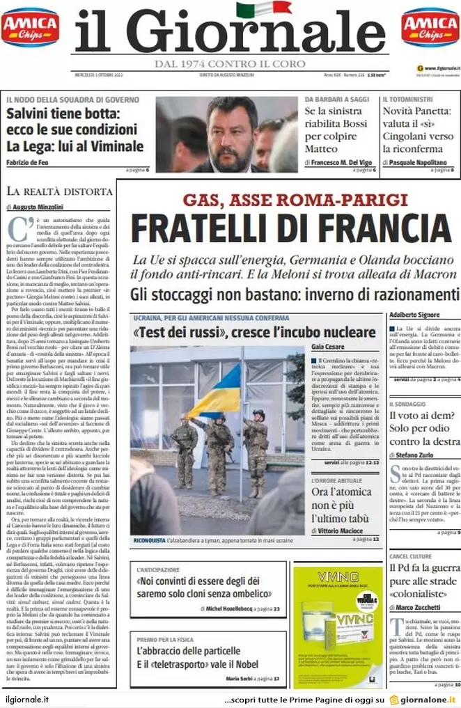 Prime pagine giornali 5 ottobre 2022. Crisi, Germania blocca 20mld di aiuti Ue
