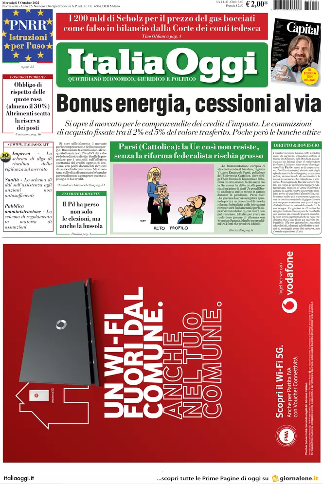 Prime pagine giornali economici 5 ottobre. Borsa, parte il rally da recessione Prime pagine giornali economici 5 ottobre. Borsa, parte il rally da recessione