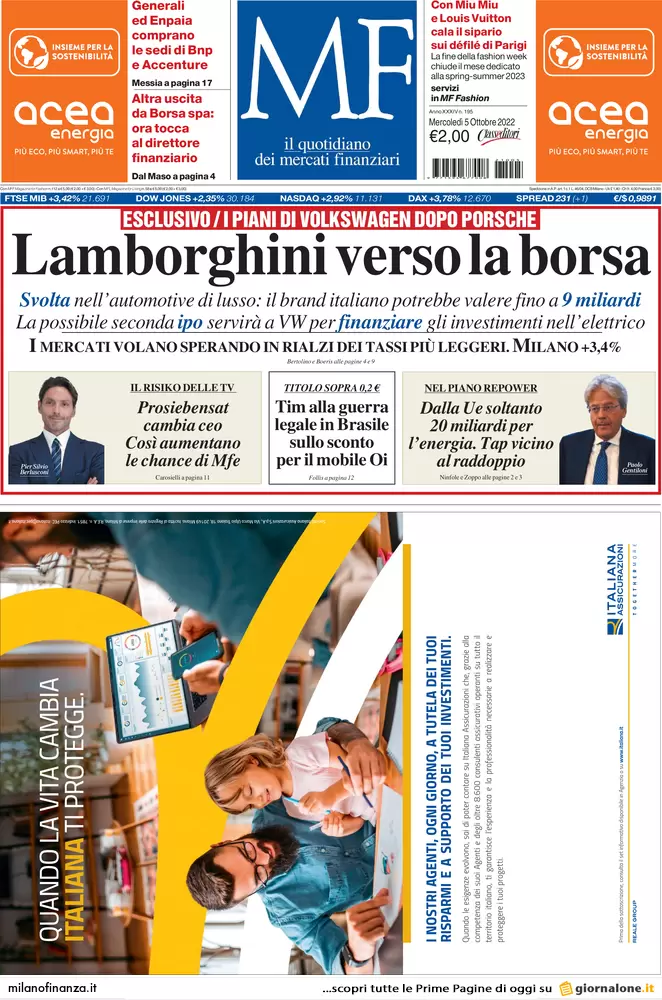 Prime pagine giornali economici 5 ottobre. Borsa, parte il rally da recessione Prime pagine giornali economici 5 ottobre. Borsa, parte il rally da recessione