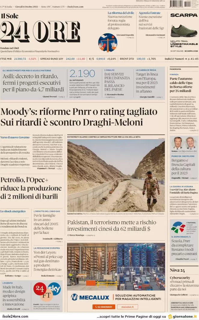 Prime pagine giornali 6 ottobre 2022. Usa: “Figlia di Dugin uccisa da ucraini”