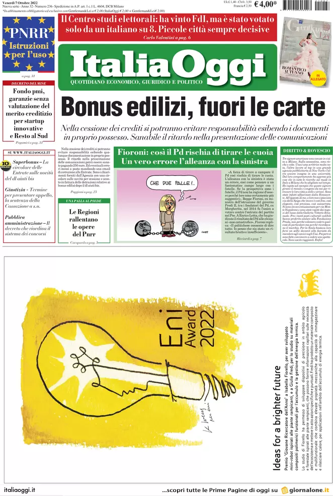 Prime pagine giornali economici 7 ottobre. Un terzo del mondo in recessione