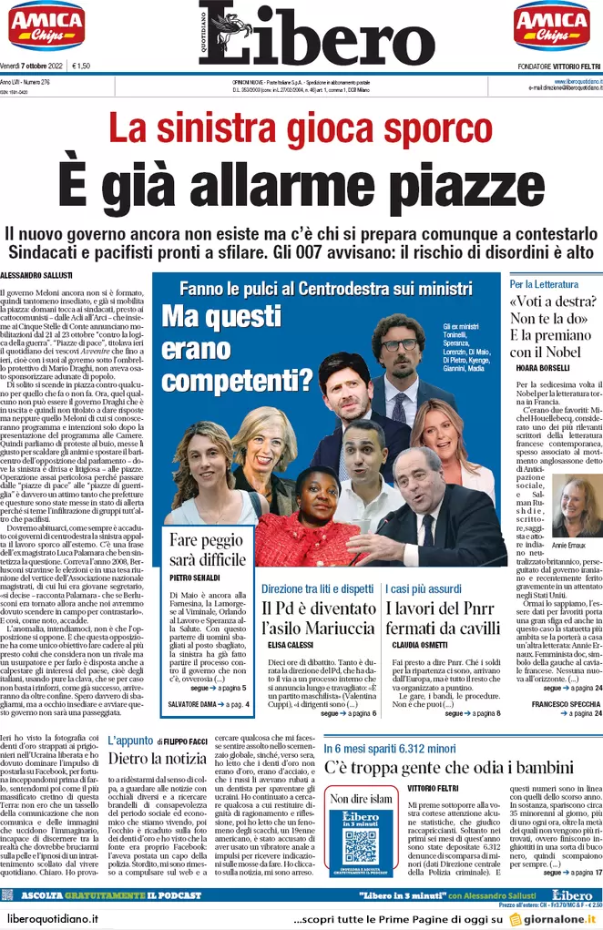 Prime pagine giornali 7 ottobre 2022. Gas, Italia contro il mini-piano europeo