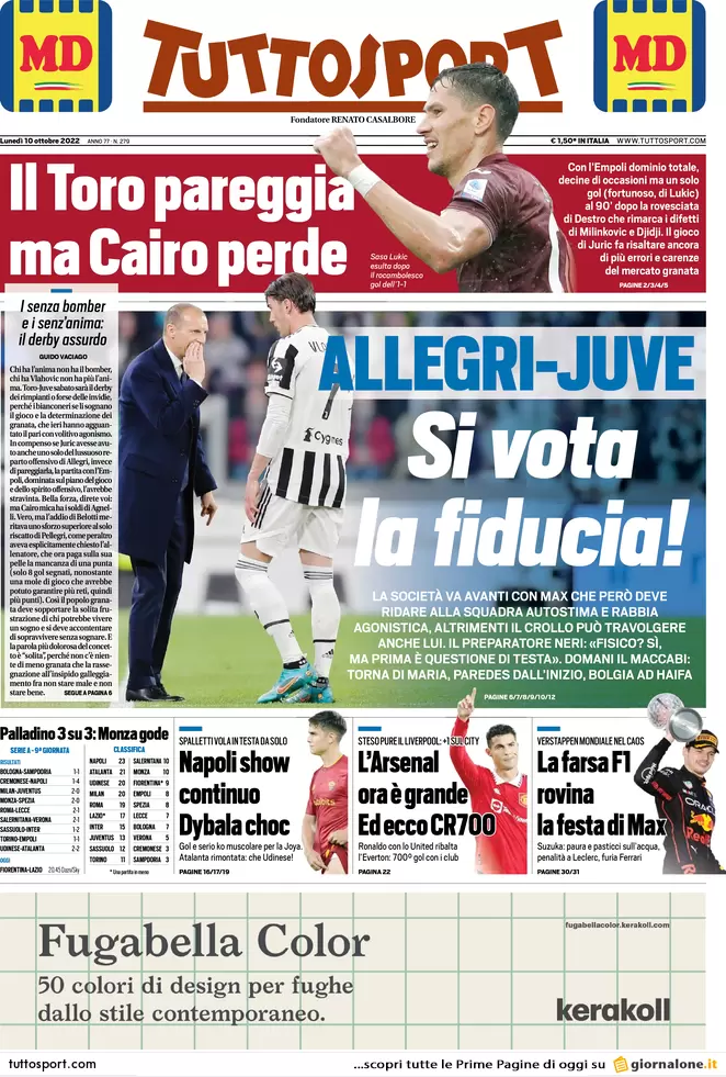 Prime pagine giornali 10 ottobre 2022. L’Ue secondo Meloni e caos sulle armi