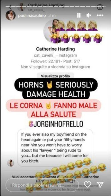 Paola Saulino alla fidanzata di Jorginho: “Le corna fanno male alla salute”