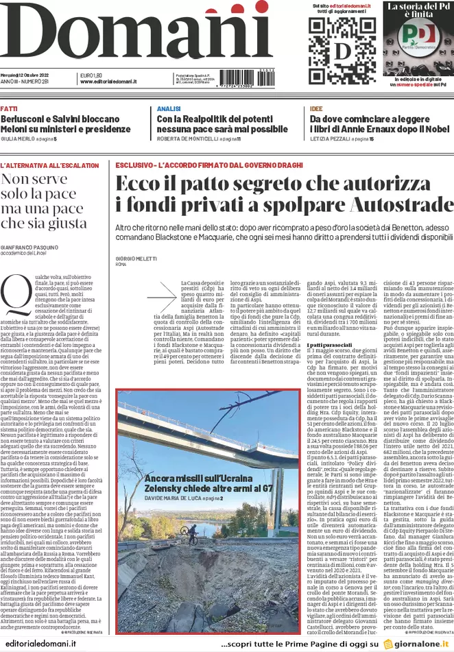 Prime pagine giornali 12 ottobre 2022. Mef, no di Giorgetti e destra nel caos