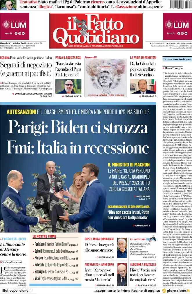 Prime pagine giornali 12 ottobre 2022. Mef, no di Giorgetti e destra nel caos