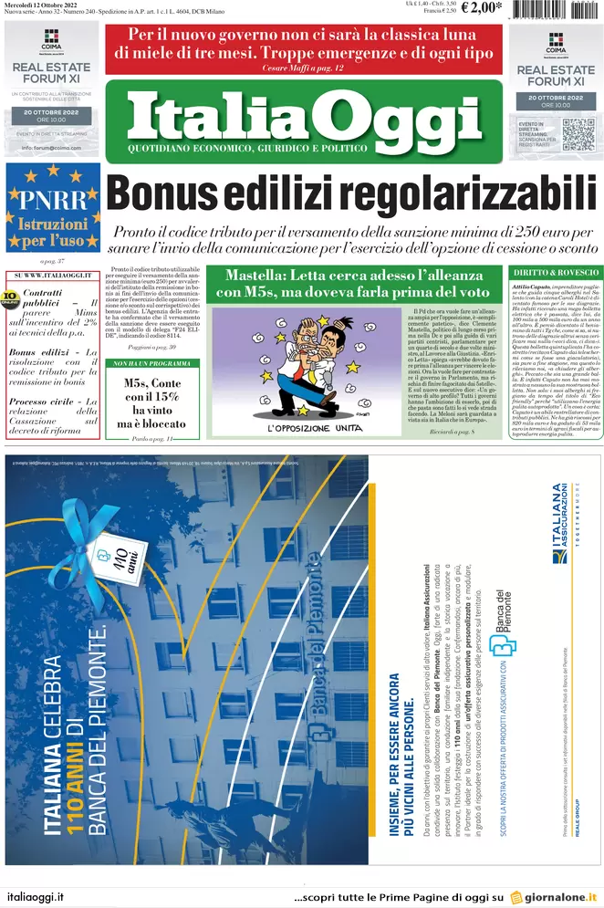 Prime pagine giornali economici 12 ottobre. La crisi dei pc, vendite giù: -20%