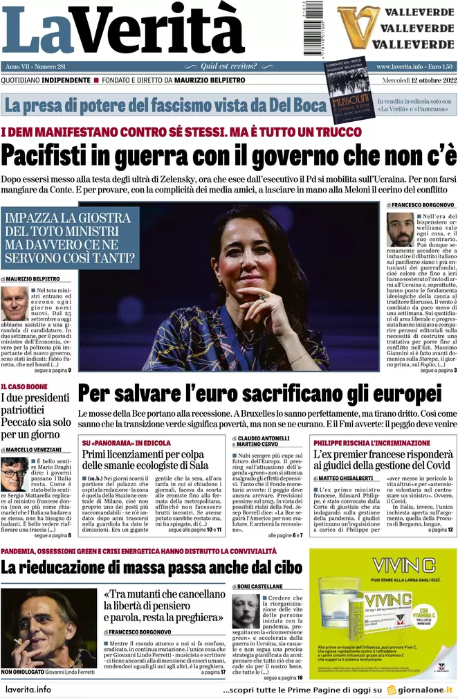 Prime pagine giornali 12 ottobre 2022. Mef, no di Giorgetti e destra nel caos